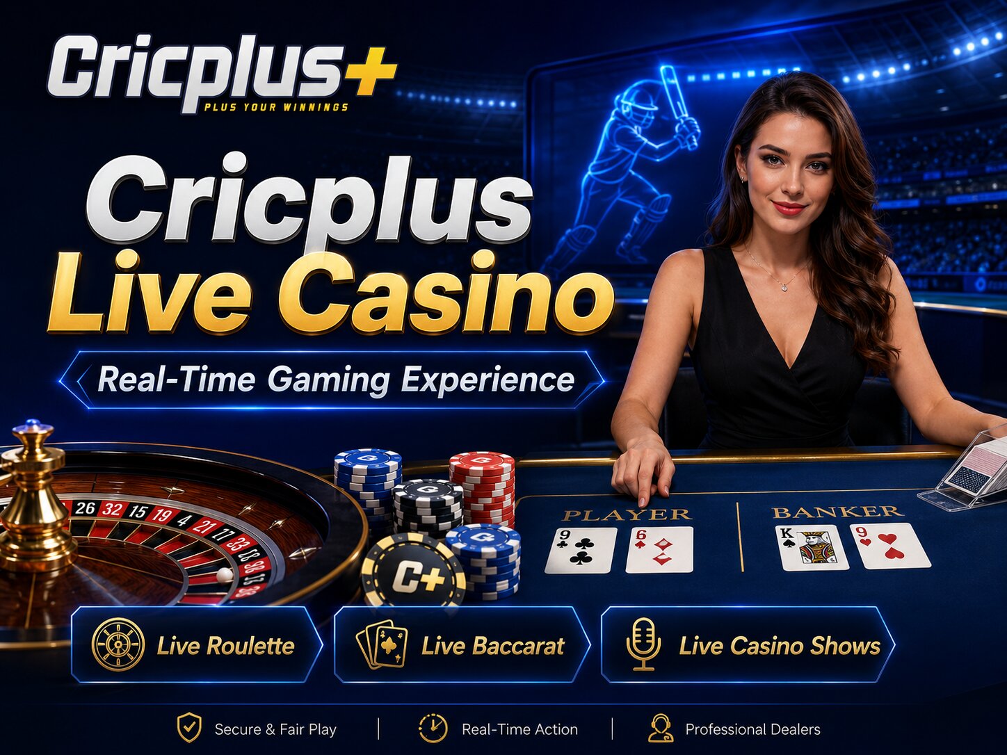 Cricplus live casino dealer at roulette table